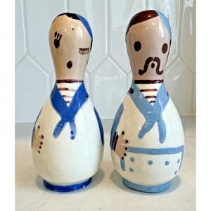 Vtg‎ MCM 1950's Salt & Pepper Shakers "Hot Stuff" & "Old Salt" Cleminson Pottery